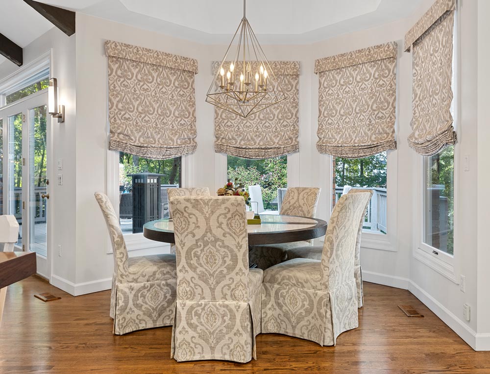 Perfectly Styled Pinch Pleat Drapes In Bay Window Custom made by Sunshine Drapery