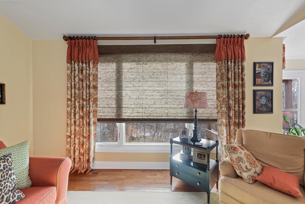 Roman Window Shades and Pinch Pleat Curtains combined