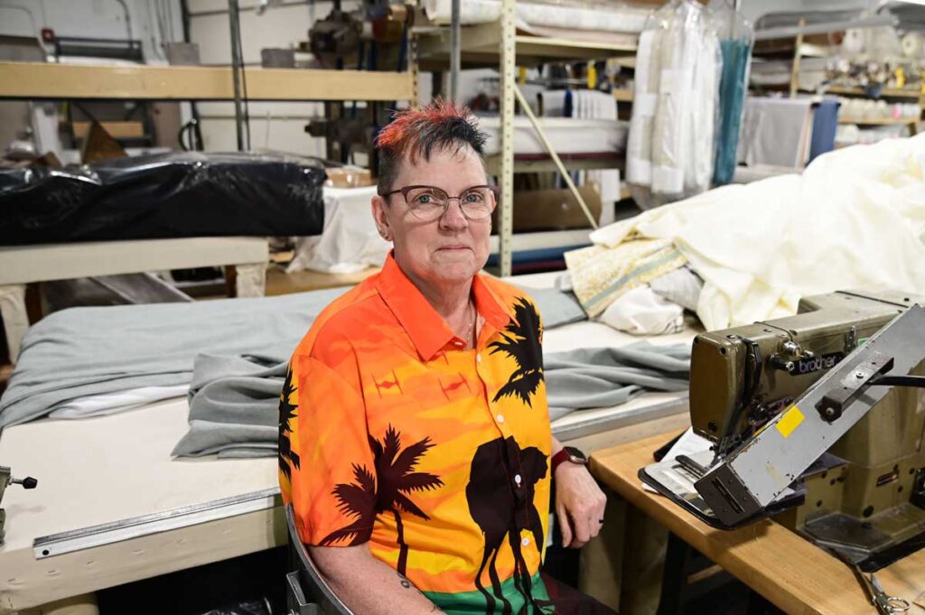 Portrait of seamstress Darlene in the workroom at Sunshine Drapery