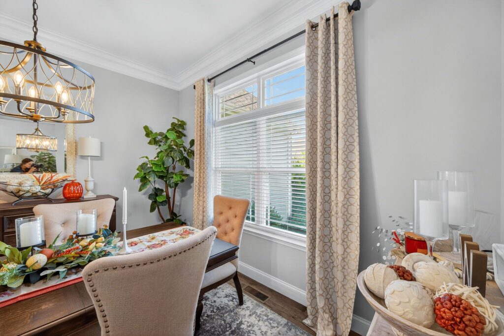 patterned design drapery that matched the decor and living room interior