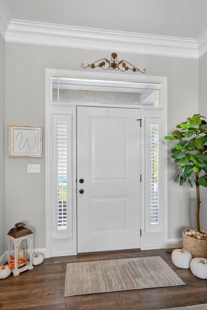 Modern Front door entry Sidelite Wood Shutters with hidden tilt bar